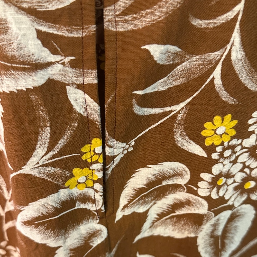 Vintage Brown Floral Barkcloth fabric cropped top - Picture 5 of 10